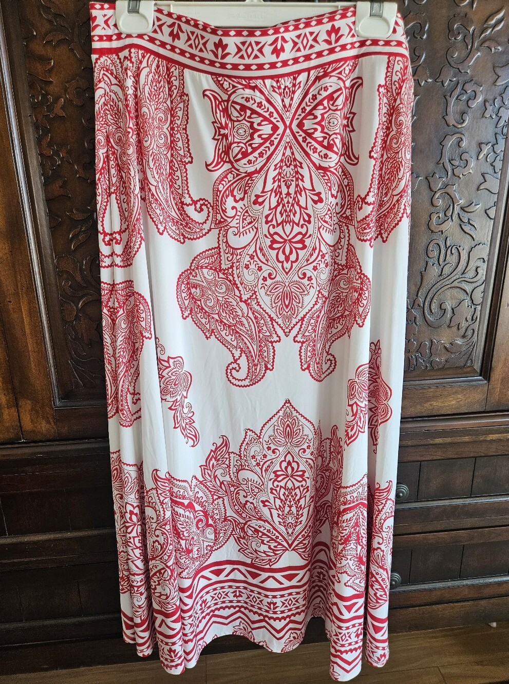 INC International Concepts White Maxi Skirt with Red Paisley Print